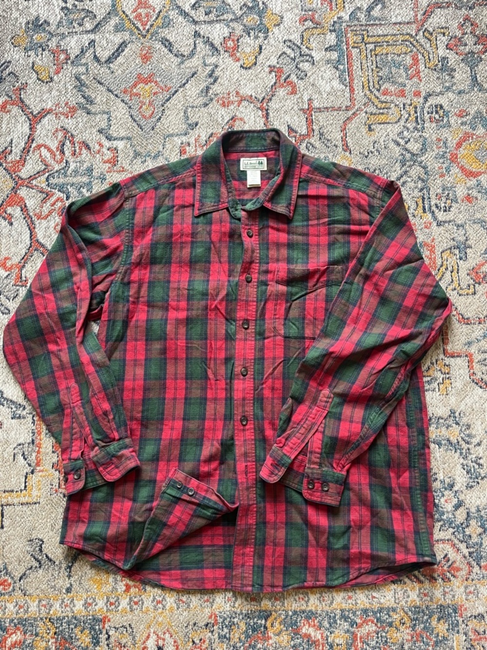 L.L. Bean Men's Red and Green Plaid Button-Down Shirt